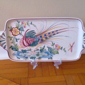 Vintage Pretty Ornate Tapas Serving Tray Anfora Agueda Bird flowers Design Hand